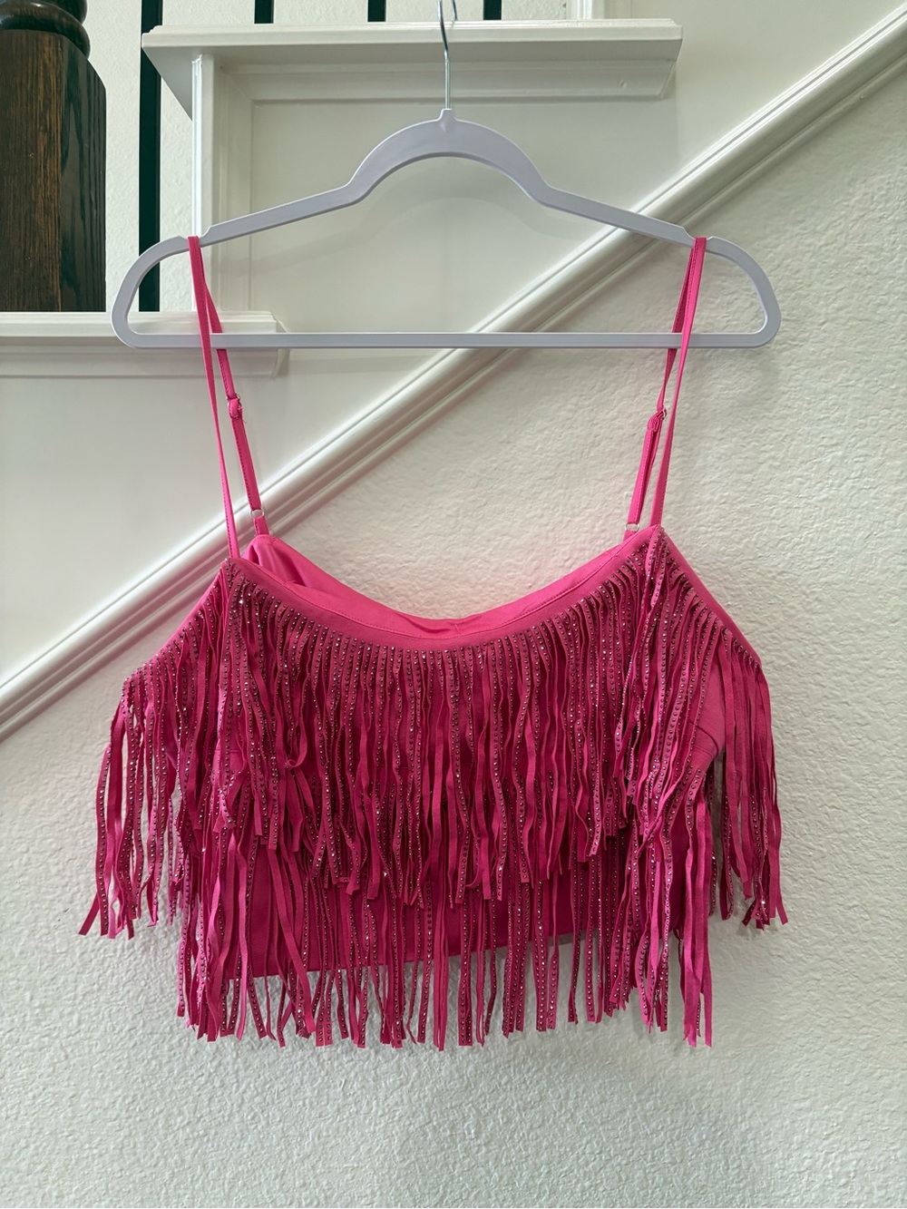 NWOT Sweet Generis Pink Fringe Rhinestone Crop Top
